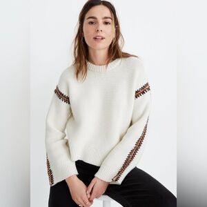 MADEWELL CROCHET-TRIM WESTFORD PULLOVER SWEATER, SIZE L.